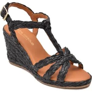 Andre Assous Women's Madina T-Strap Black Wedge Sandals